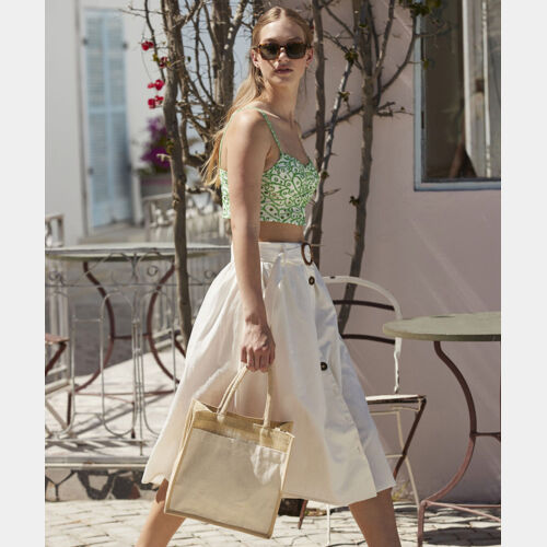 Cotton pocket natural starched jute midi tote Thumbnail