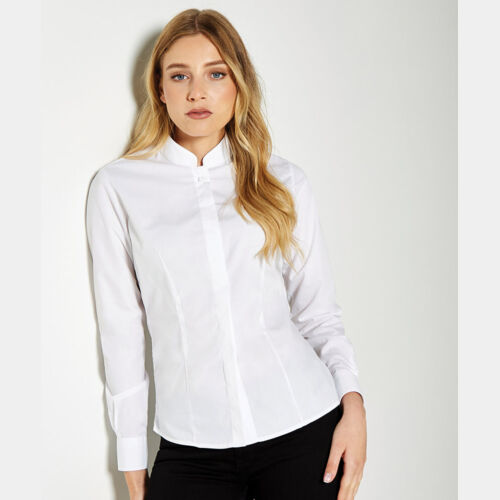Women's mandarin collar shirt long-sleeved (tailored fit) Thumbnail