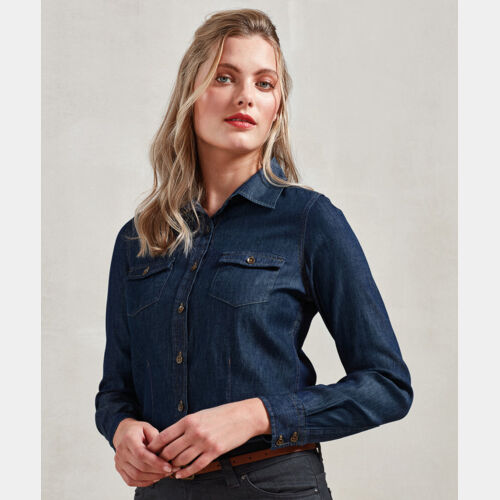Women's jeans stitch denim shirt Thumbnail