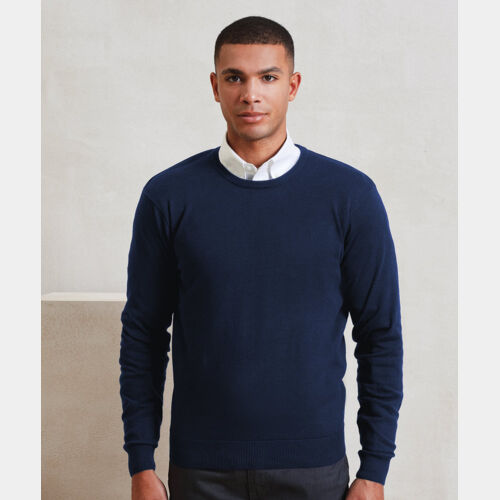 Crew neck cotton-rich knitted sweater Thumbnail